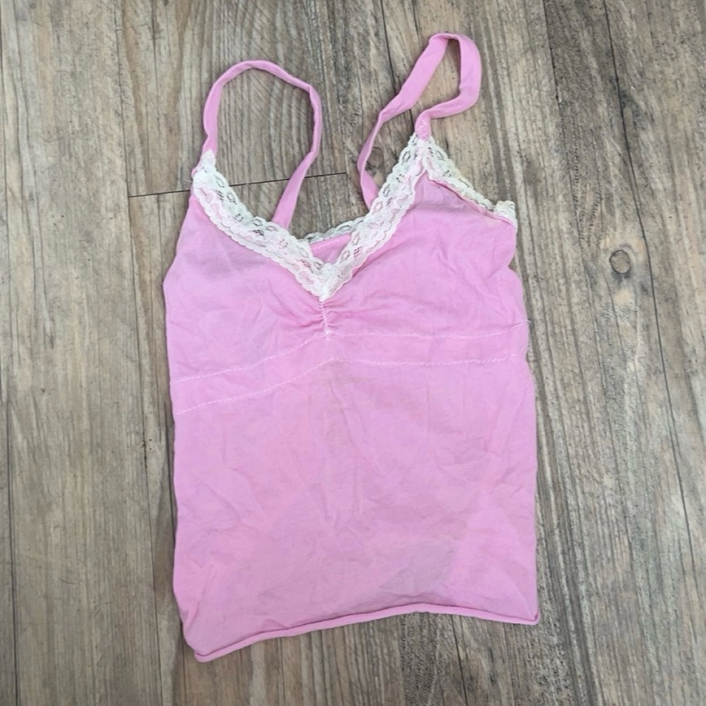 Pink Lace Trim Camisole Tank Top
